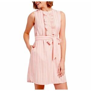 Draper James Striped Ruffle Sleeveless Mini Shift Dress Womens Size M Pink Coral